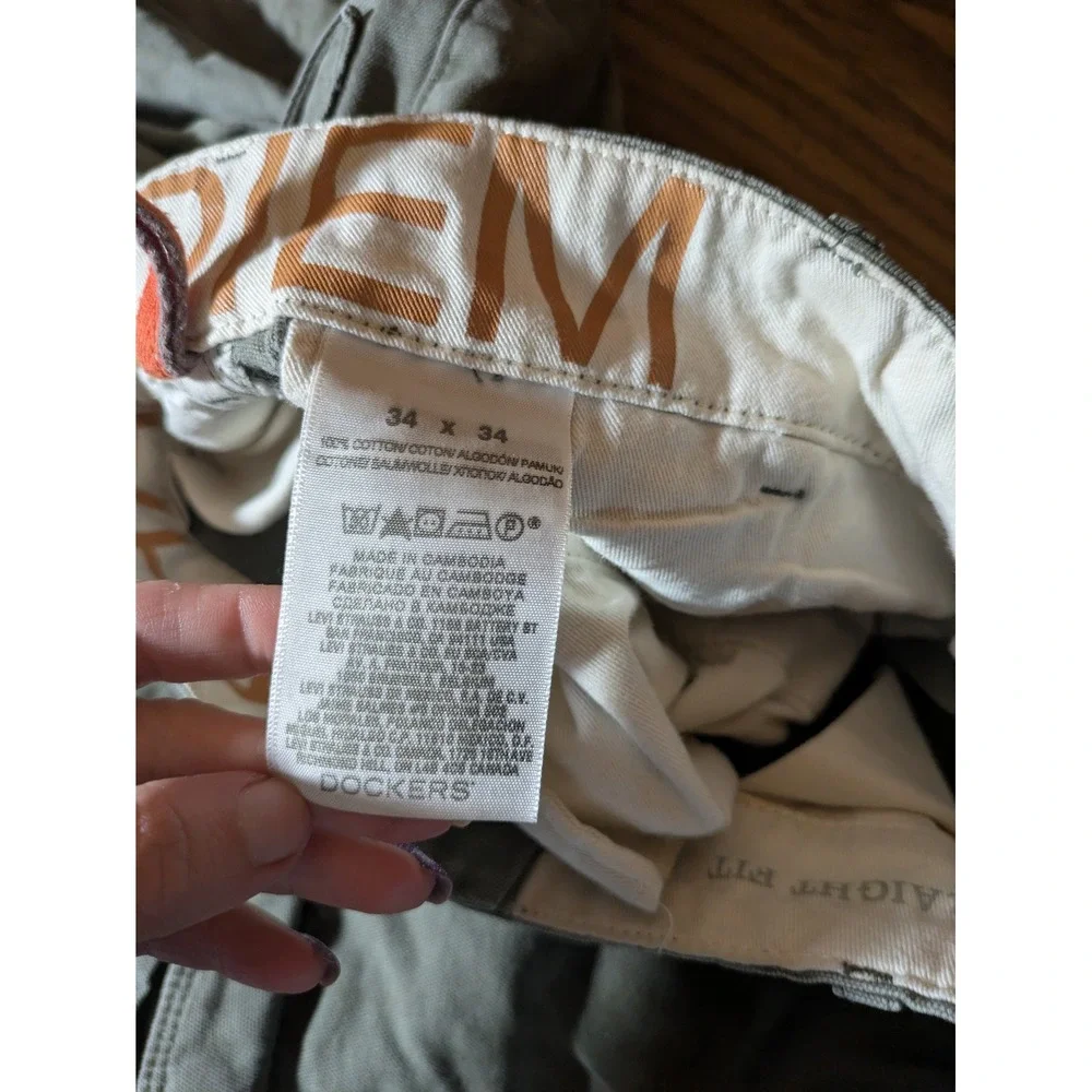 Dockers Premium Mens Cargo Pants 34x34 Olive Green Straight Fit Cotton Utility